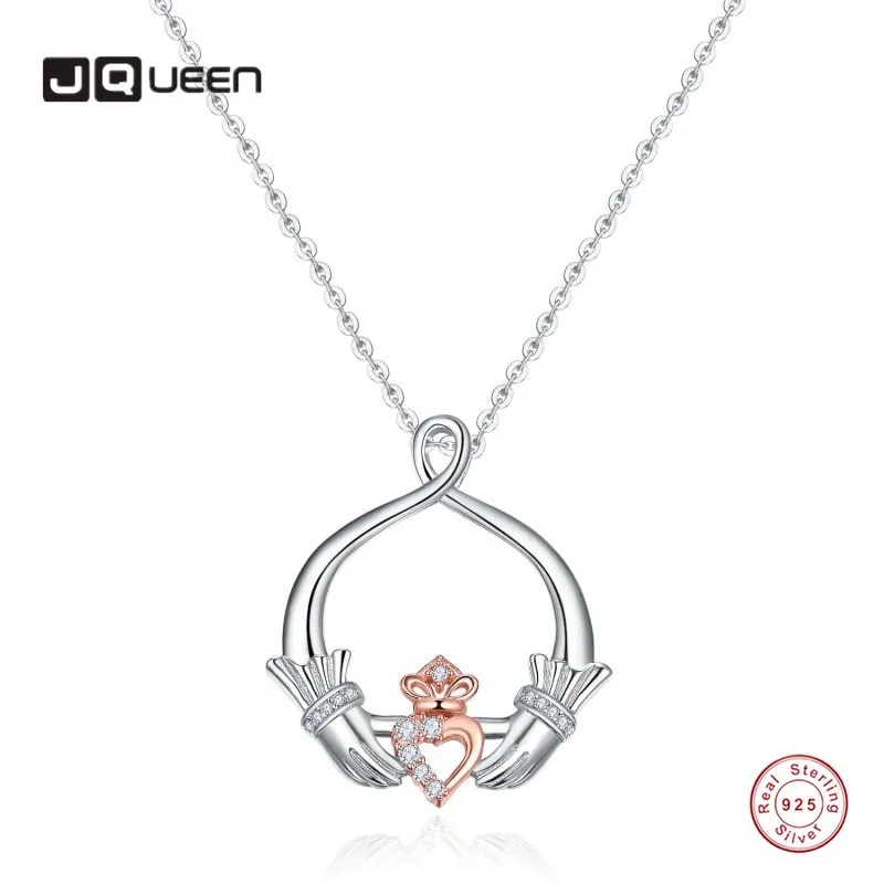 

JQUEEN Heart-shaped Crown Infinity 925 Sterling Silver Necklace Women White Gold Zircon Wedding Necklace