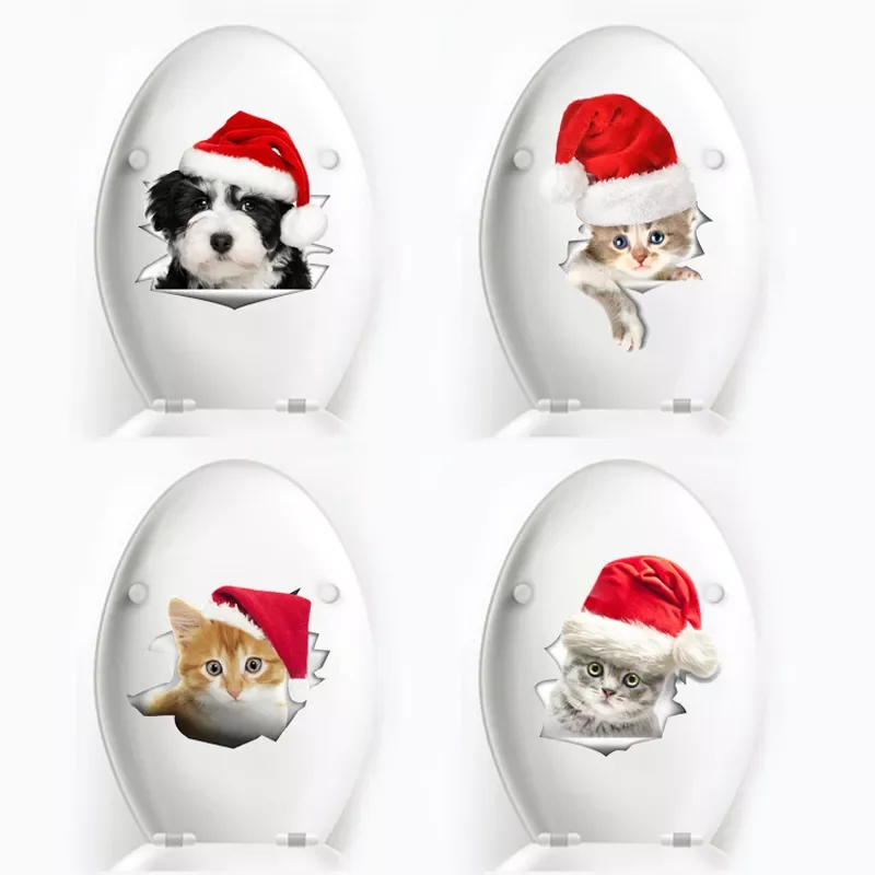 

NEW2022 Cute 3D Christmas cat dog Wall Sticker for festival Christmas Home decoration art Decals wallpaper mural Toile/Showcase