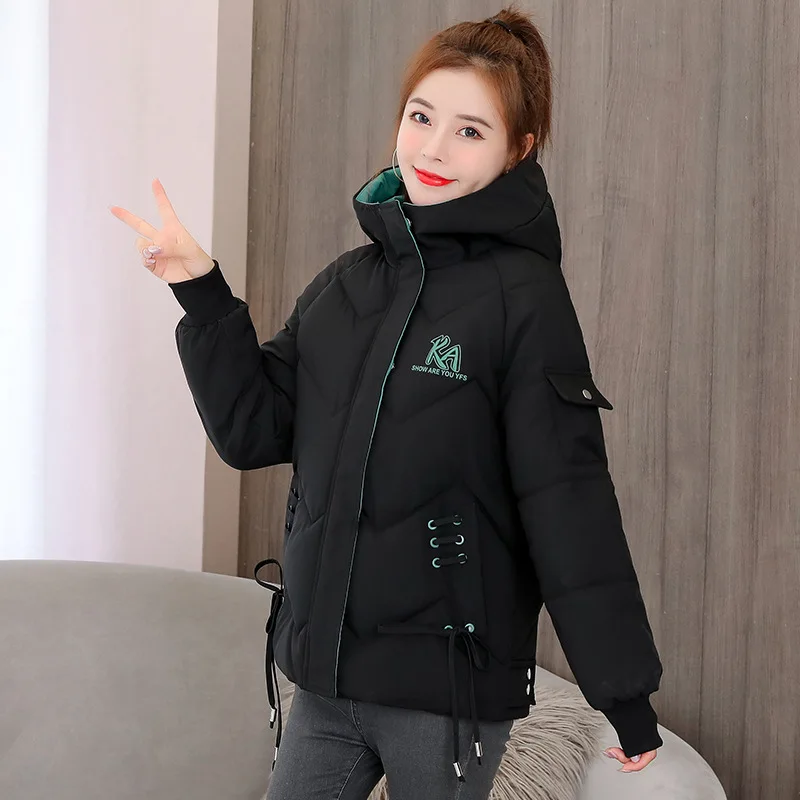 Women's Cotton Padded Parka Outerwear 2023 New Parkas Winter Jackets Hooded Thick Warm Coats Fashion Female Letters Print Jacket