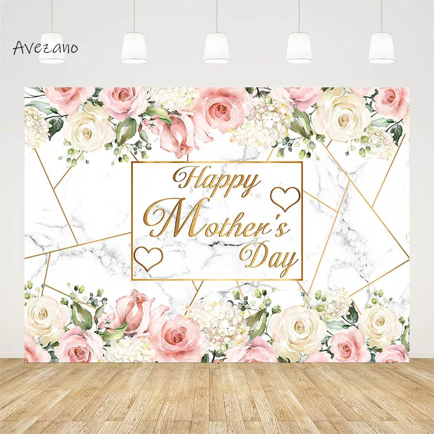 

Avezano Happy Mother's Day Backdrop Pink Flowers Marble Mom Party Banner Photography Background Photo Studio Decor Photocall
