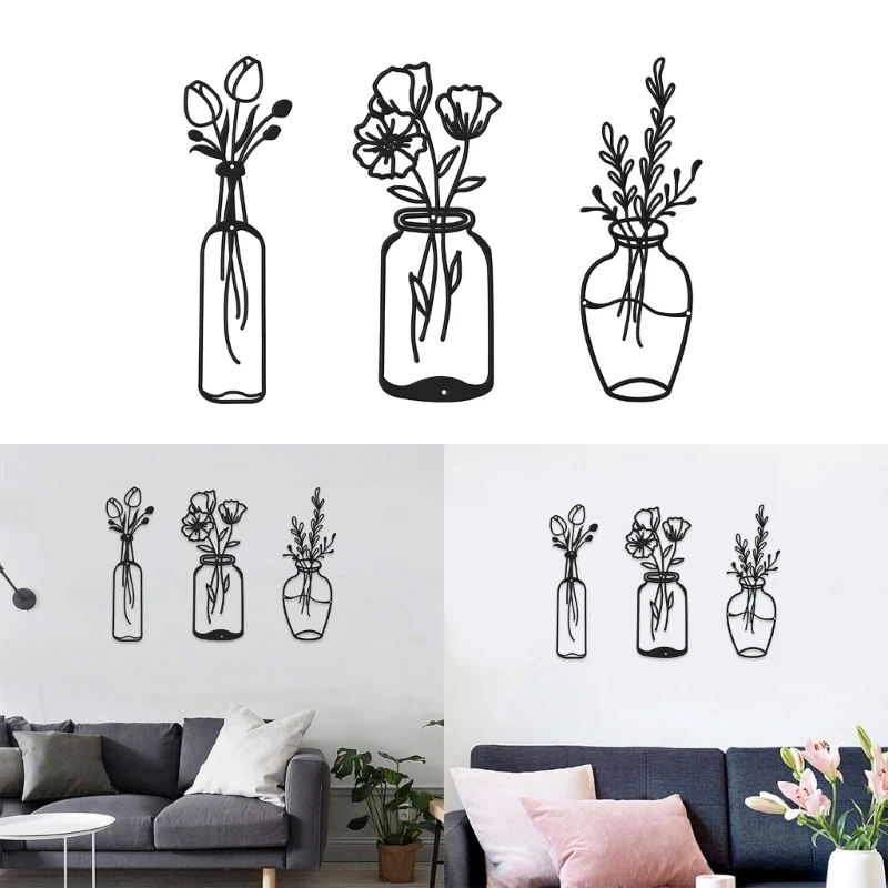 

1Set Metal Flower Vase Sign Wall Art Decor Decorative Ornament Model for Dormitory Restaurant Bedroom Decoration Gift