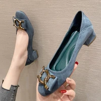 2022 fashion spring autumn woman pumps square toe metal button casual office ladies party wedding work women low heels shoes