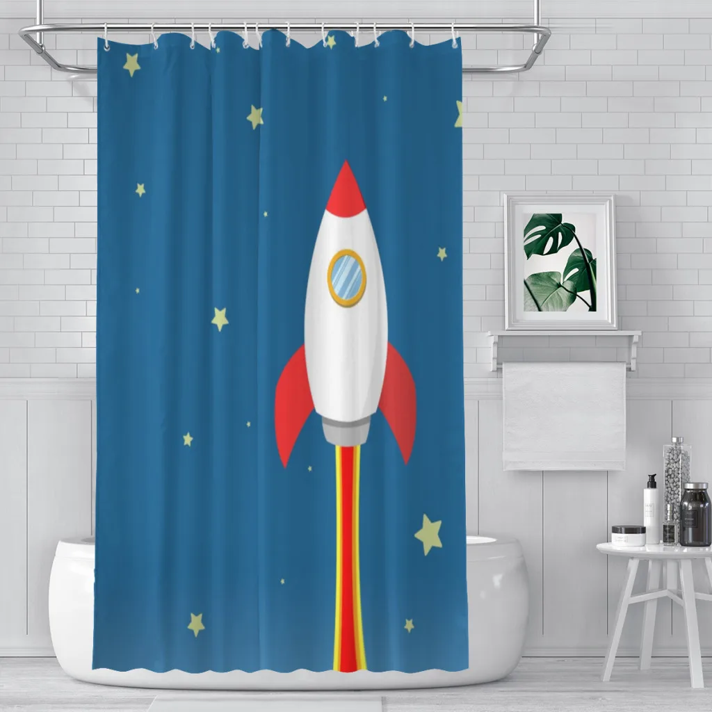 

Rocket Ship Bathroom Shower Curtains Cosmic Galaxies Waterproof Partition Creative Home Decor Bathroom Accessories
