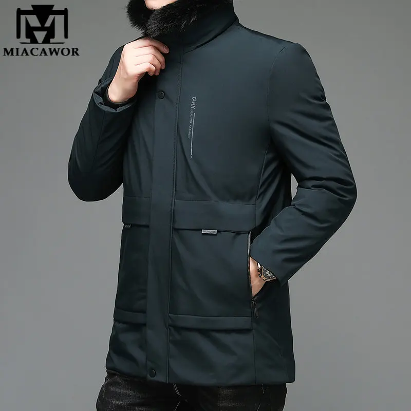 MIACAWOR New Thick Warm Winter Jacket Fur Collar Windproof Parka Men Windbreaker Casual Coat Male Clothing J800