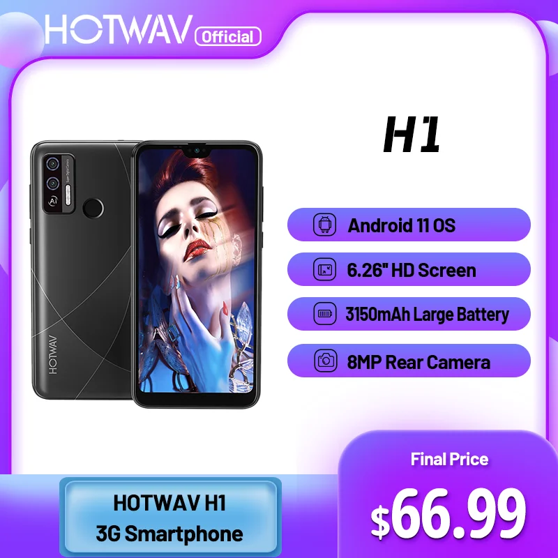 Hotwav H1 Smartphone 3150mAh Battery 6.26'' HD Screen Ultra Thin 2GB RAM 16GB ROM Mobile Phone 8MP Rear Camera Cellphone 2022