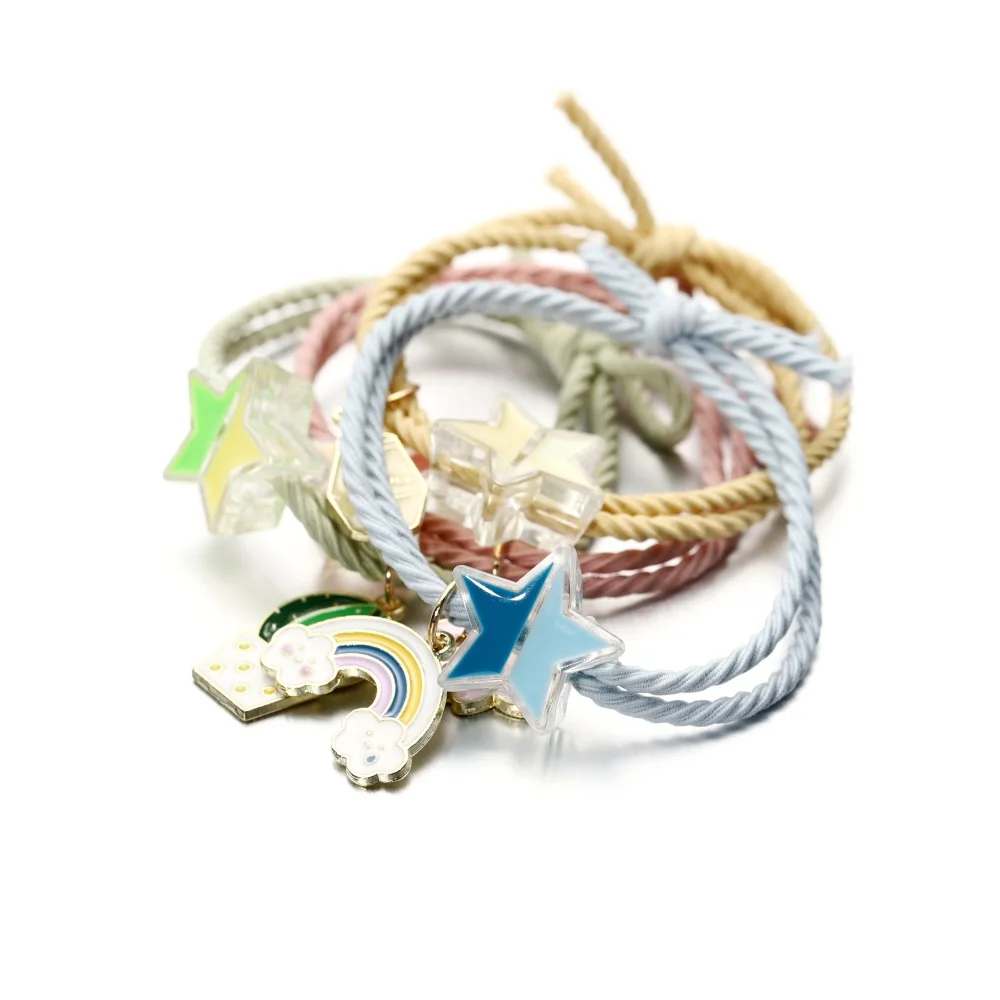 

Stars Rubber Band Bracelet Lucky Pendent Charm Bracelets Bangles Handmade Simple Rope Knot Women Simple Adjustable Hand Chain