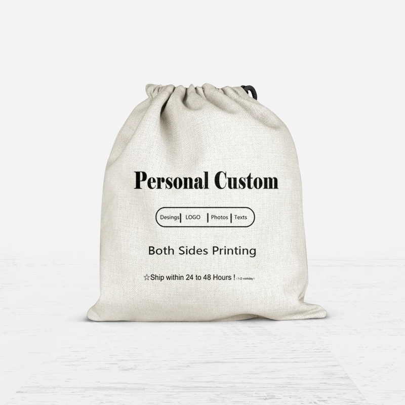 Personal Custom Drawstring Pouch Logo Texts Pictures Print Commercial Open Ceremony Customers Gift Linen Fabric Sotrage Bag