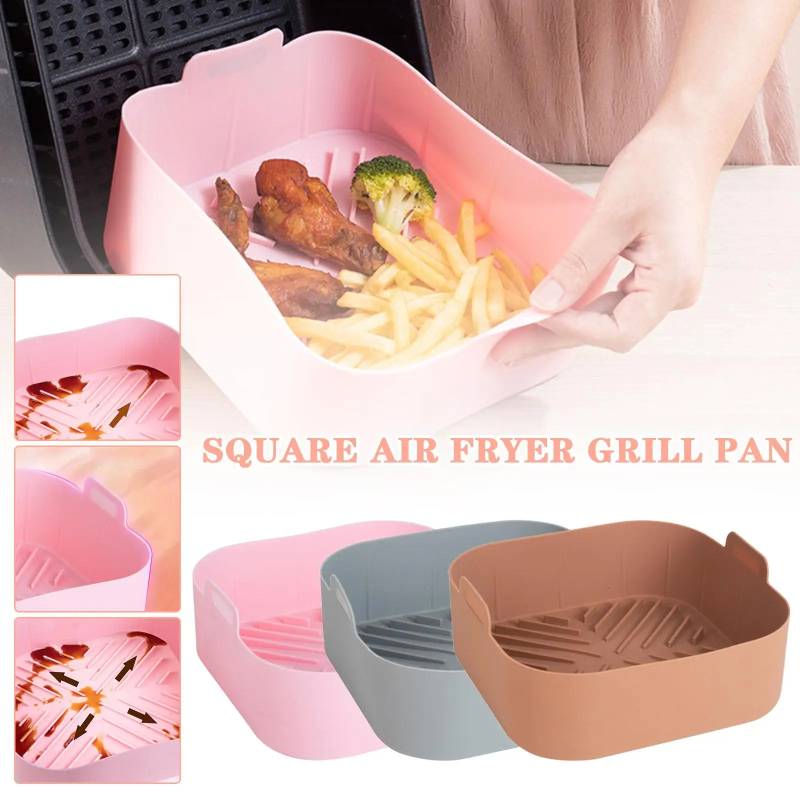 

21CM BBQ Barbecue Pad Silicone Air Fryer Pot TrayPlate Airfryer Oven Baking Mold Pot Food Safe Reusable Kitchen Accessory