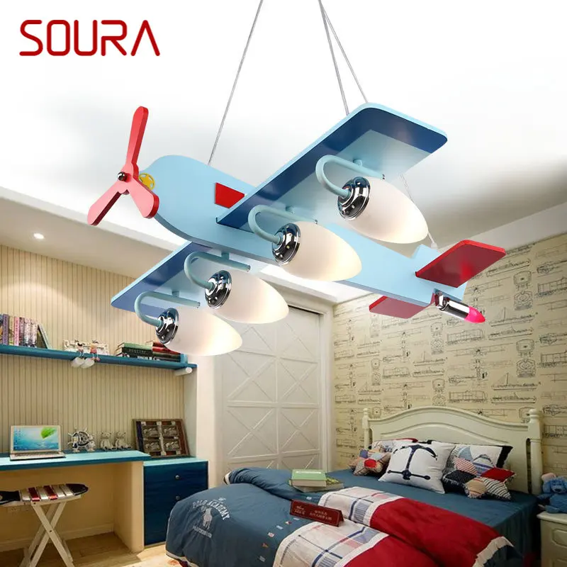 

SOURA Children's Airplane Pendant Lamp Vintage LED Modern Creative Blue Cartoon Light For Decor Kids Bedroom Kindergarten