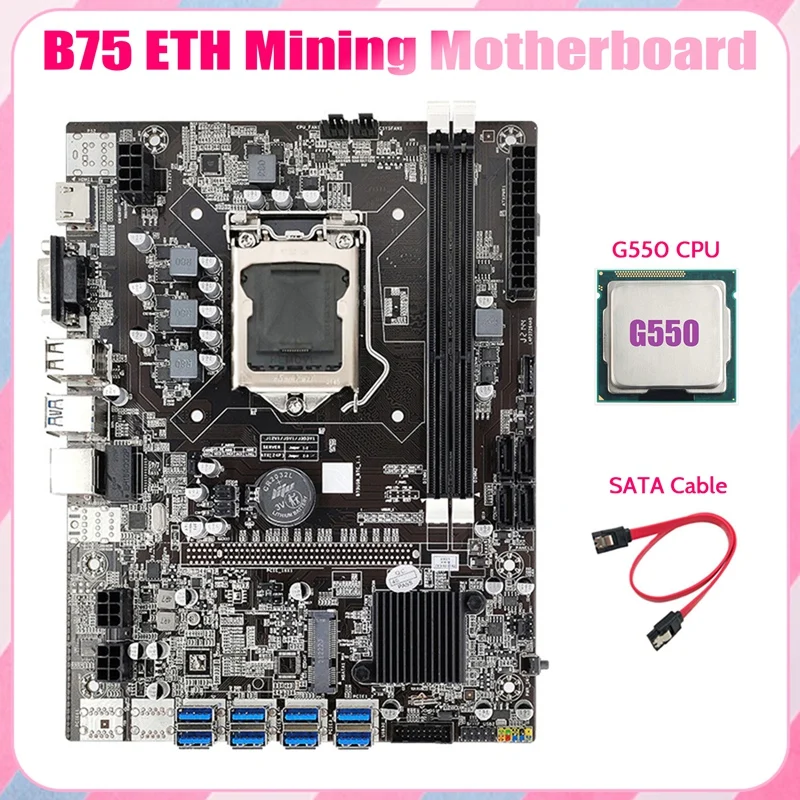 

B75 USB ETH Mining Motherboard 8XPCIE USB Adapter+G550 CPU+SATA Cable LGA1155 DDR3 MSATA B75 USB Miner Motherboard