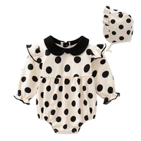 baby autumn clothes polka dot long sleeved crawling clothes baby lapel pullover jumpsuit with hat