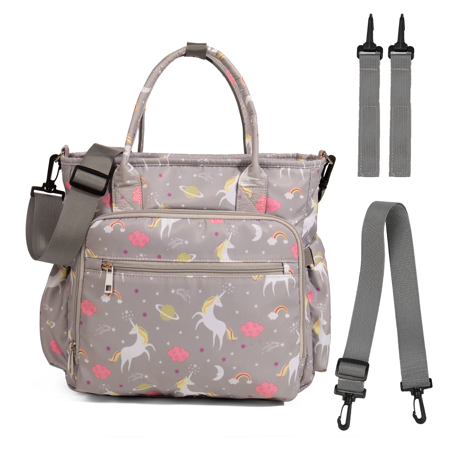 

Large-capacity diaper bag Waterproof nylon printed one-shoulder mother bag Multifunctional wet and dry separation mother bag Mat