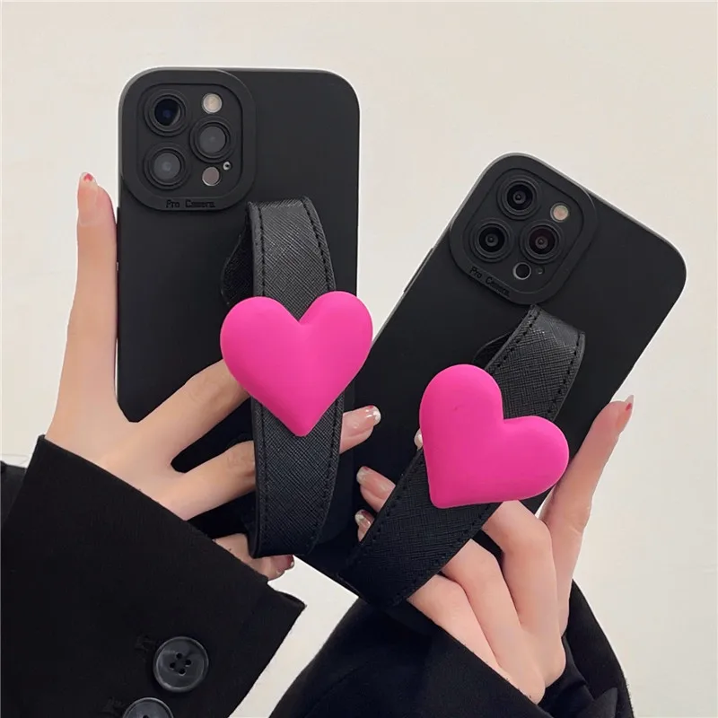 

Cute 3D Love Heart Wrsit Holder phone Case For Xiaomi Redmi Note 11 pro 10S 10A 11T 10 10C 11E 9 8 9T 8T 9A 9C Stand Soft Cover