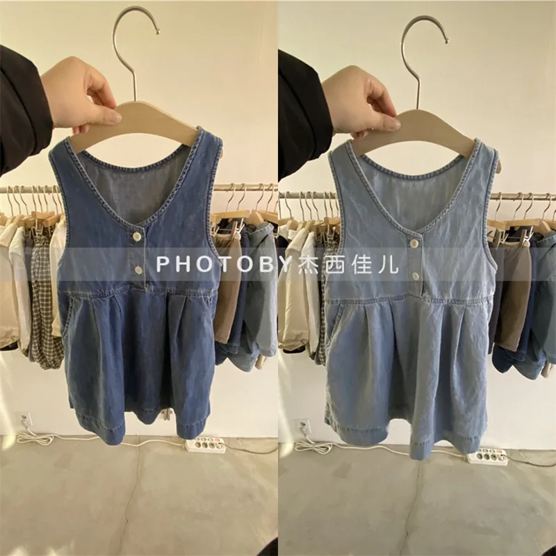 

Dress Sleeveless Knee Length Pullover A-line Solid Regular Cotton New Fashion Comfortable Simple Sweet Summer Children Girls