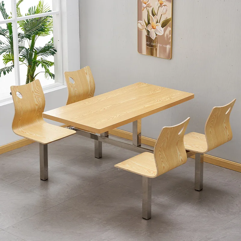 

C0065 stainless steel conjoined student school cafeteria slate dining table and chair unit staff factory dining table 4_person c