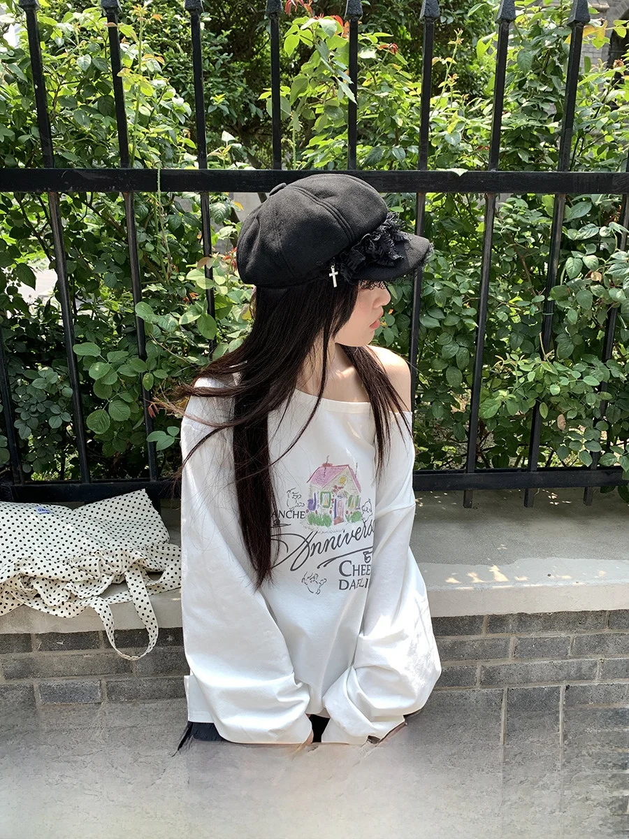 Xinhelp Домашняя футболка Pure Desire Idle Sle с открытыми плечами и длинными рукавами