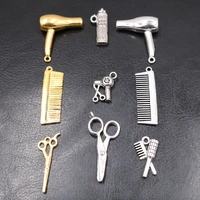retro mixed professional barber hair dryer scissors hair spray metal pendant diy charm necklace keychain jewelry crafts making