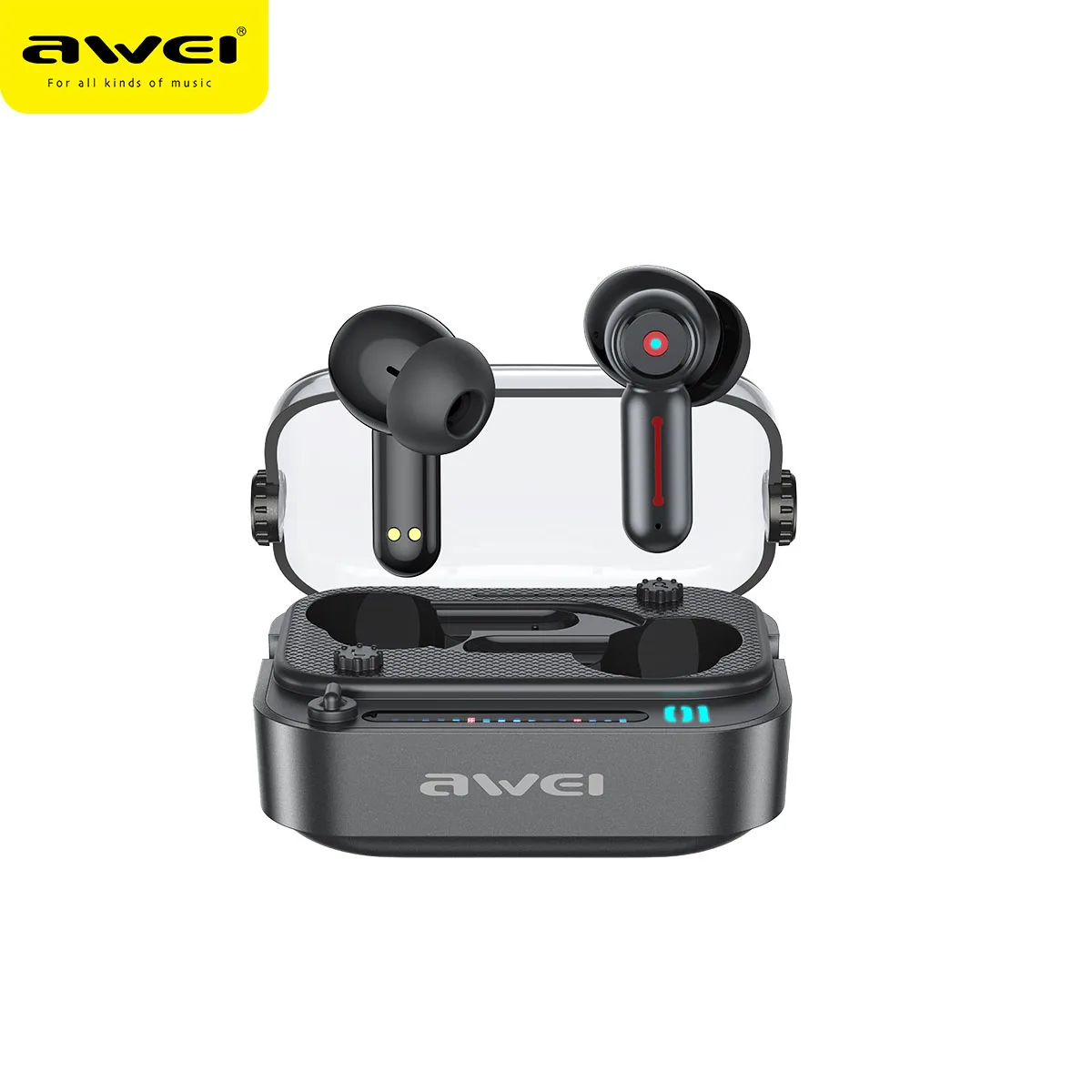 Awei T58 беспроводные наушники Bluetooth V5.3 с басами в ухо TWS светодиодный свет