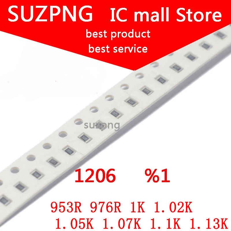 

100PCS 1206 SMD %1 Smd Resistor 953R 976R 1K 1.02K 1.05K 1.07K 1.1K 1.13K