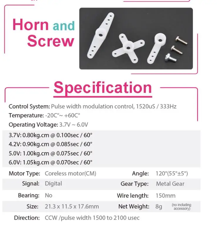 D1802MG 5g-8G Digital Metal Gear Servo 3D EPP micro-aircrafts для flight 1 05 kg.cm @ 6 0 V (6 V): 0.07sec/60 °