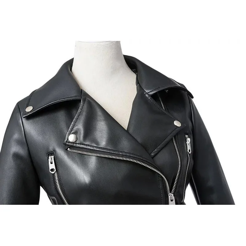 Coat High Waist Motorcycle Leather Jacket Short of Breath Slim Leather Jacket  Vintage  Faux Leather  Women Ceketler Manteau