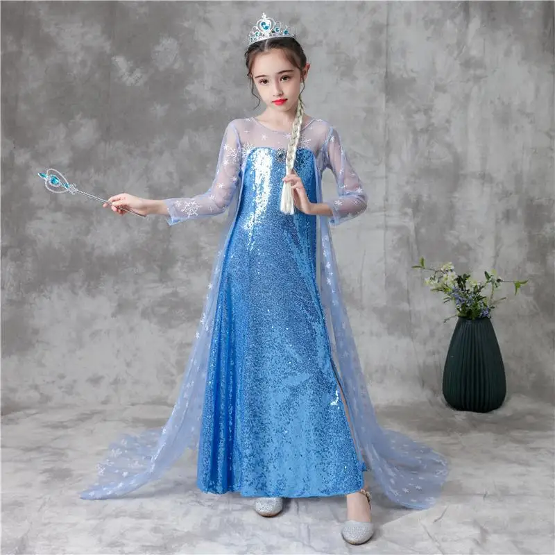 

Elsa Dresses For Girls Princess Party Elsa Costume Snow Queen 2 Cosplay Elza Vestidos Halloween Girls Clothes
