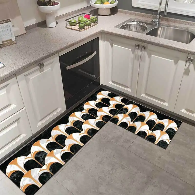 Простой Мраморный геометрический черный и белый зеленый кухонный коврик фотомат