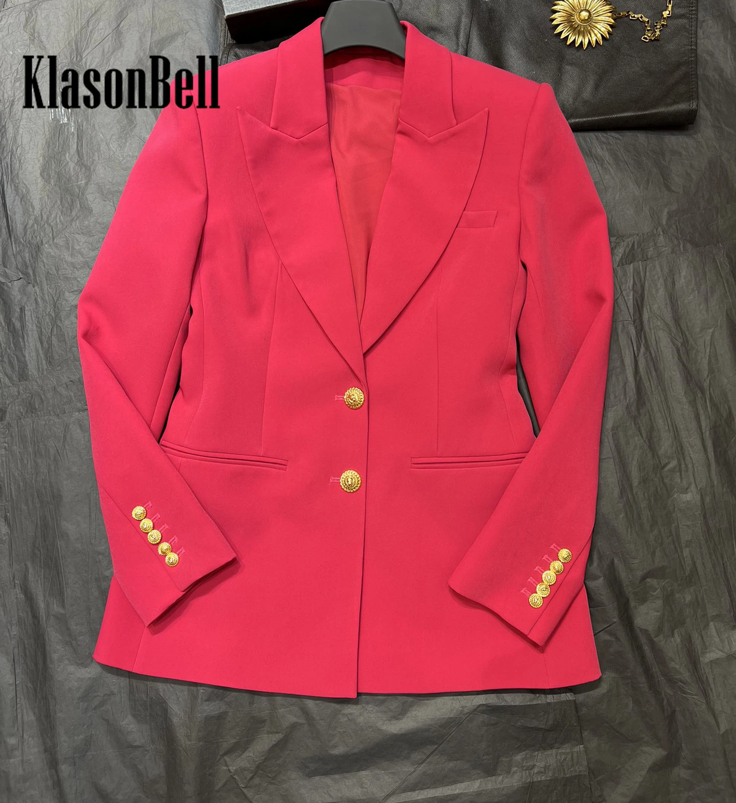 5.4 KlasonBell Классическая темпераментная куртка с длинными рукавами и золотыми