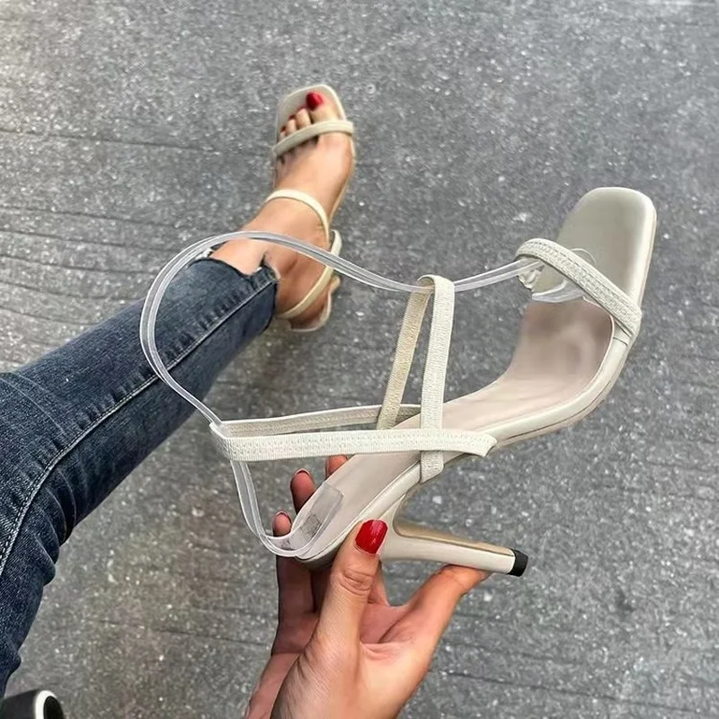 

Europe Plus Size Summer New High Heel Sandals for Women Shoes Fashion Sexy Thin Heel Gladiator Sandals White Black Sandals Women