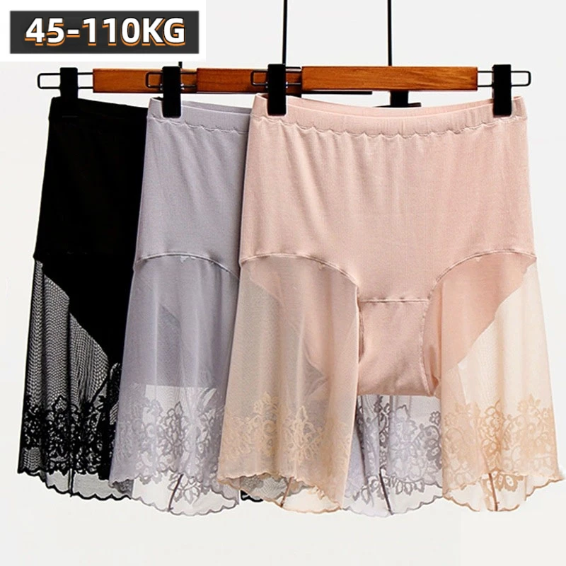 Plus Size Shorts Under Skirt Sexy Lace Anti Chafing Thigh Safety Shorts Ladies Pants Underwear Large Size Safety Pants Women