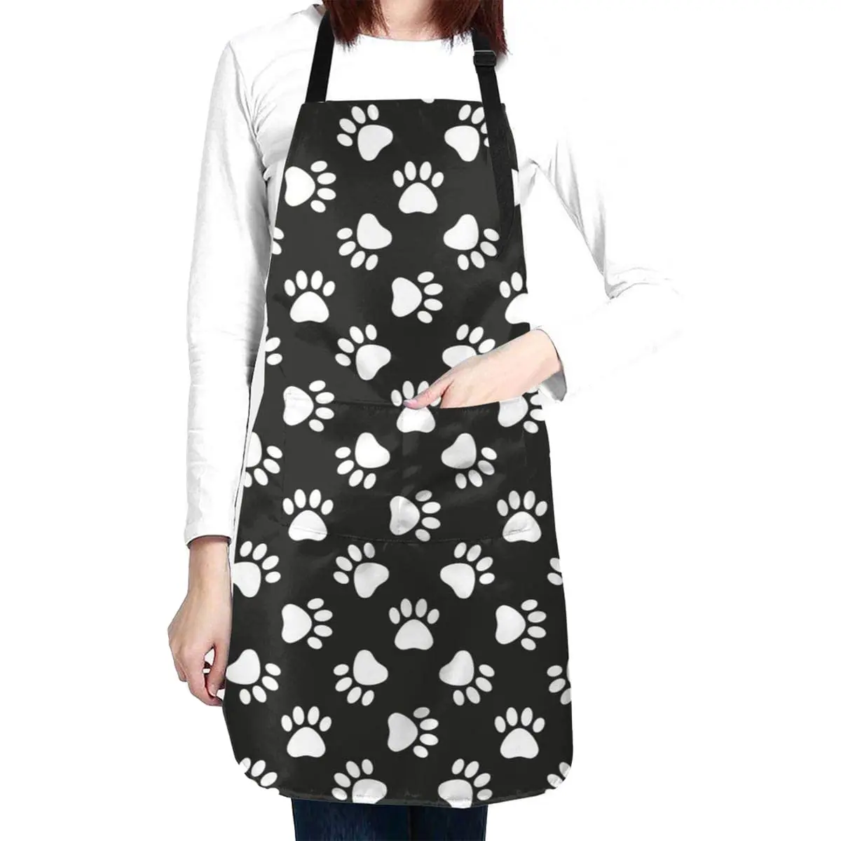 

Abucaky Dog Animal Paws Print Waterproof Apron for Adults Chef Bib With Roomy Pocket for Kitchen BBQ Crafting Drawing
