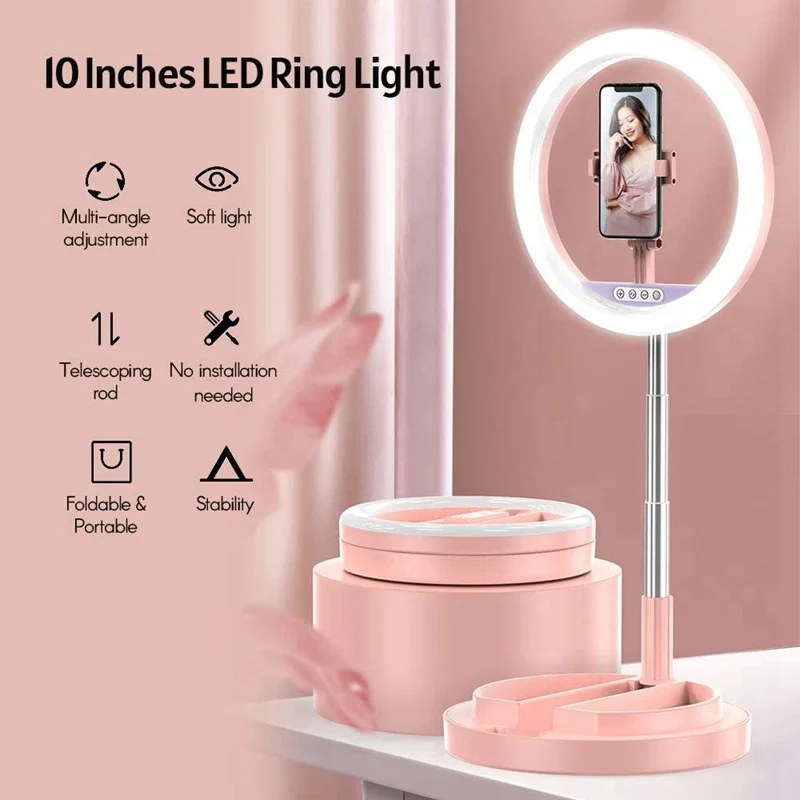 

Missgoal Adjustable Ring Light Foldable Mobile Phone Holder Rotatable Filling Light Telescopic Tripod Selfie Stand For Video