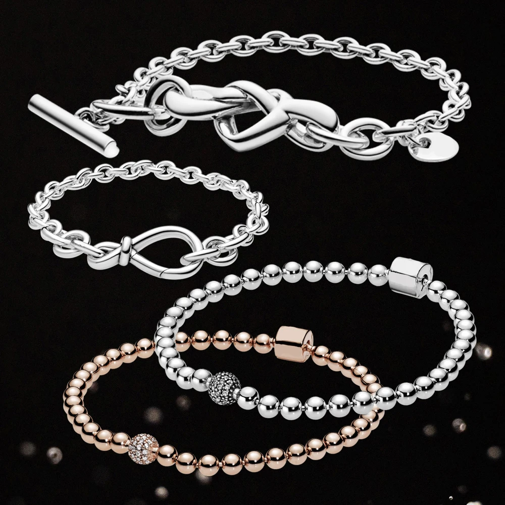 

Free Shipping Items Couple Bracelets Knotted Heart Bracelet Women Original Pure Silver Bangles Beaded Luxury Jewelry Gifts