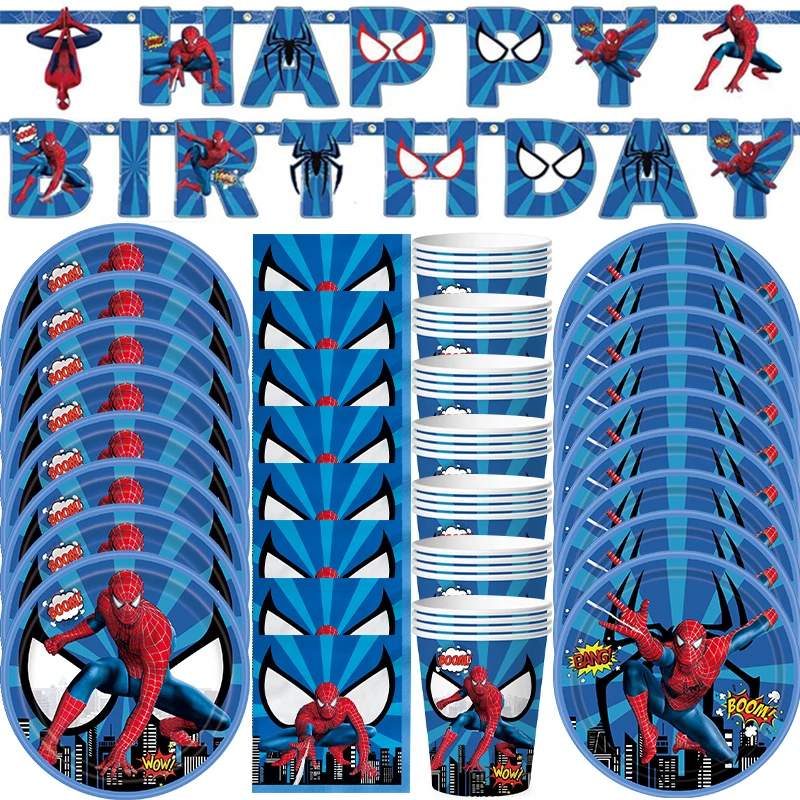 

Spiderman Birthday Party Decorations Balloons Tablecloth Paper Cups Plates Straws Disposable Tableware Set Baby Shower Decor