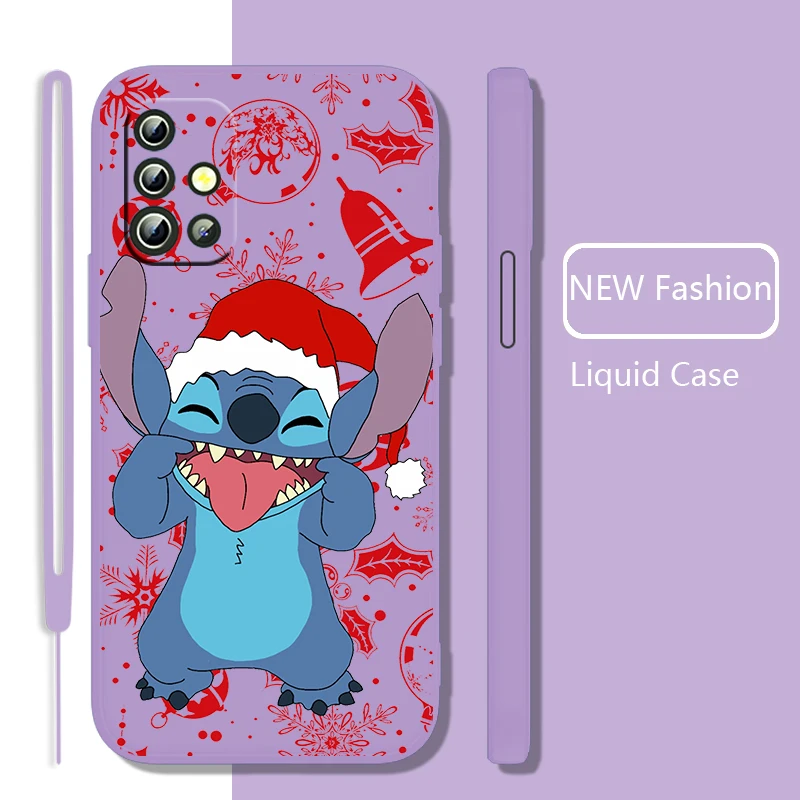 

Christmas Anime Stitch Baby Phone Case For Samsung Galaxy A73 A53 A33 A52 A32 A22 A71 A51 A21S A03S A50 Liquid Rope Cover Fundas