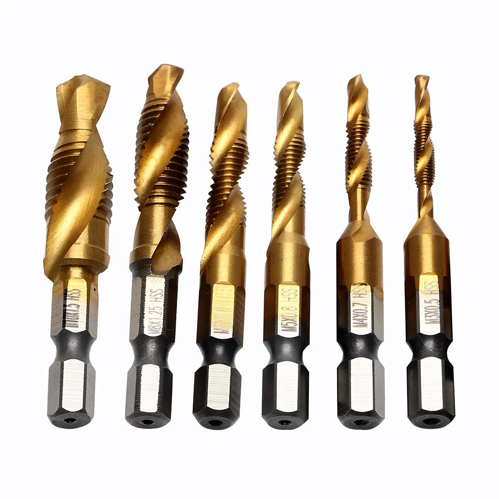 

Thread Metric Plug HSS Screw High Speed Steels M3 M4 M5 M6 M8 M10 Hand Tools 6pcs/set Tap Drill Spiral Point Drill Bits
