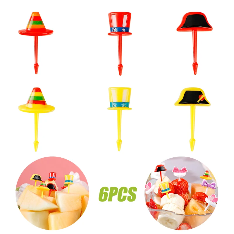 

6Pcs Cute Mini Hat Farm Cartoon Food Picks Children Snack Cake Dessert Food Fruit Forks Lunch Bento Accessories Party Decor
