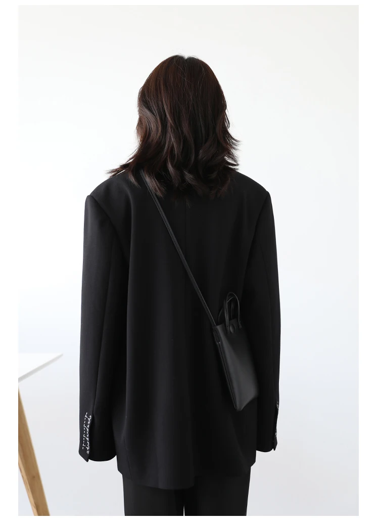 Leisure Women Office Lady Blazer Cuff Embroidery Wide Shoulder Twill Suit Women's Autumn 2023 Ladies Outerwear Stylish Tops