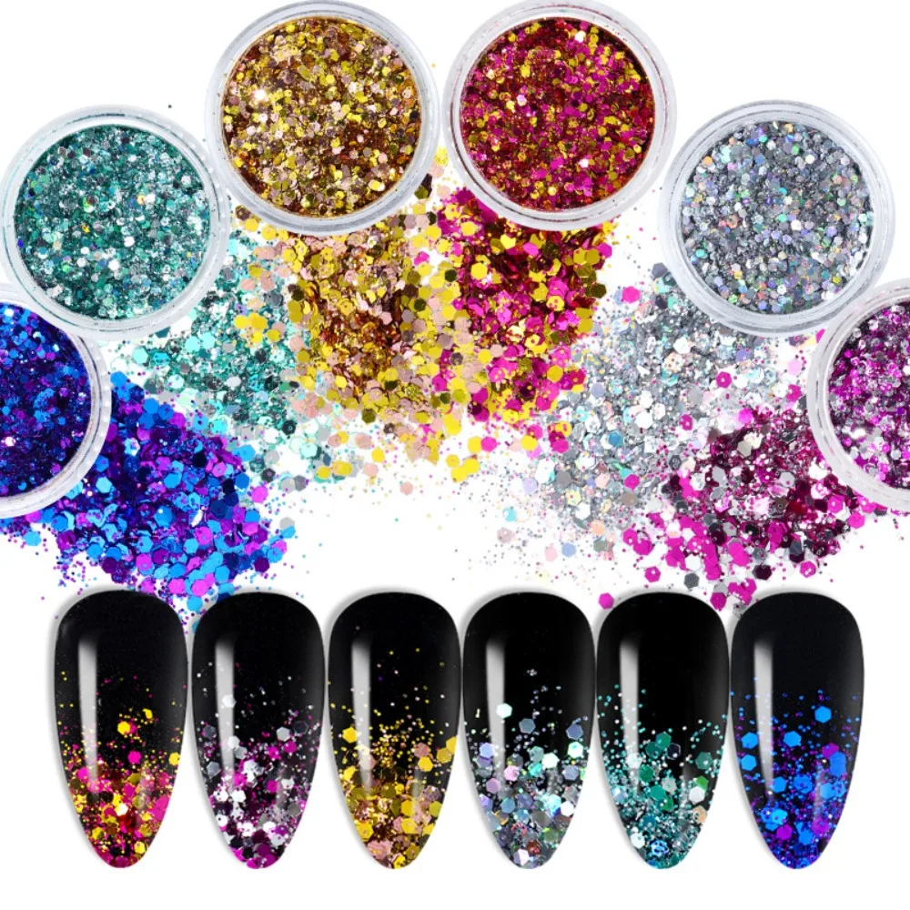 

6 Mesh Color Mixed Nail Glitter Gel Sequin Gel Nail Polish Immersion Polish Nail Art Semi-permanent Nail Art Decoration