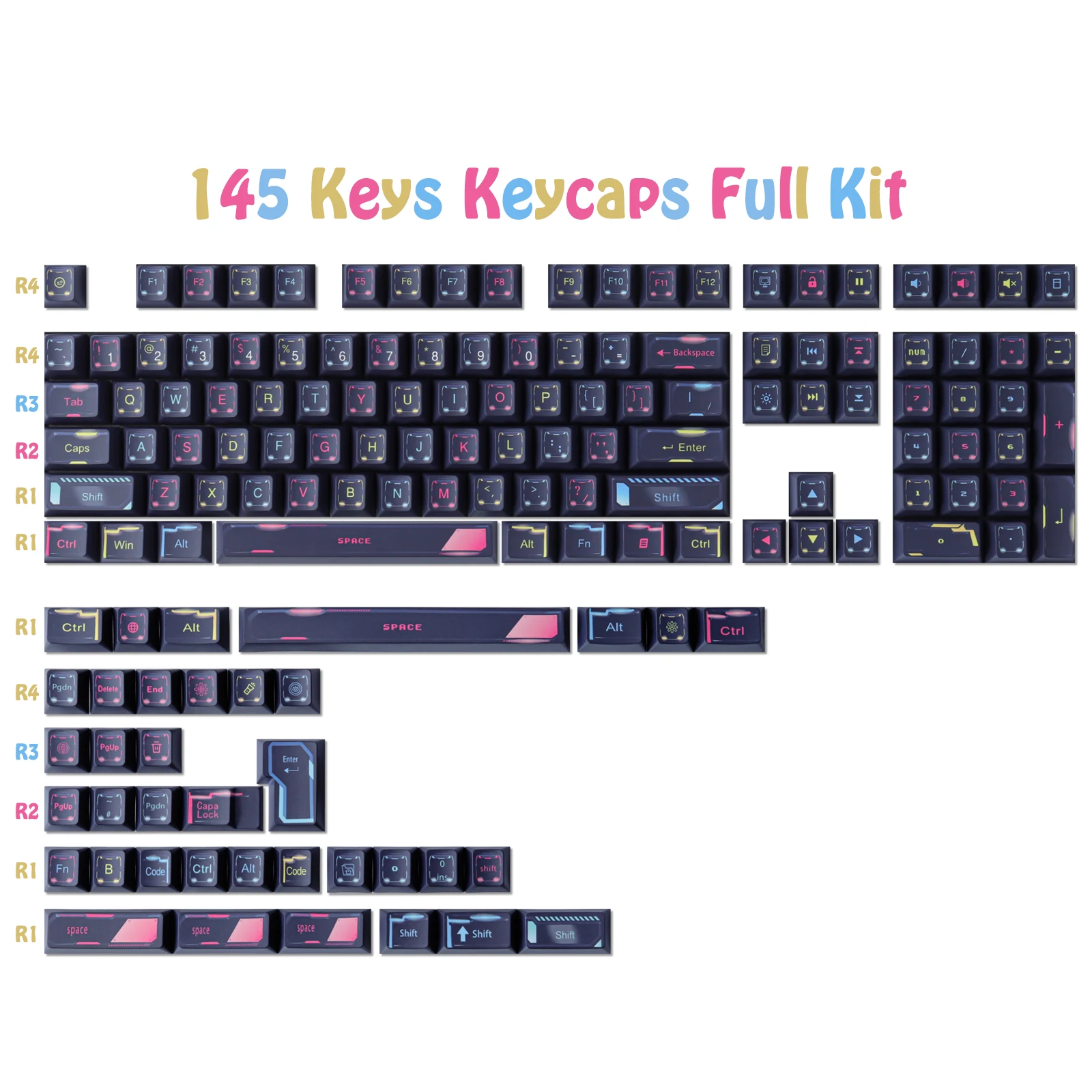 

GMK Cyberpunk Keycap 145 Keys PBT Keycaps Cherry Profile DYE-SUB Customized Keycaps For Mechanical Keyboard
