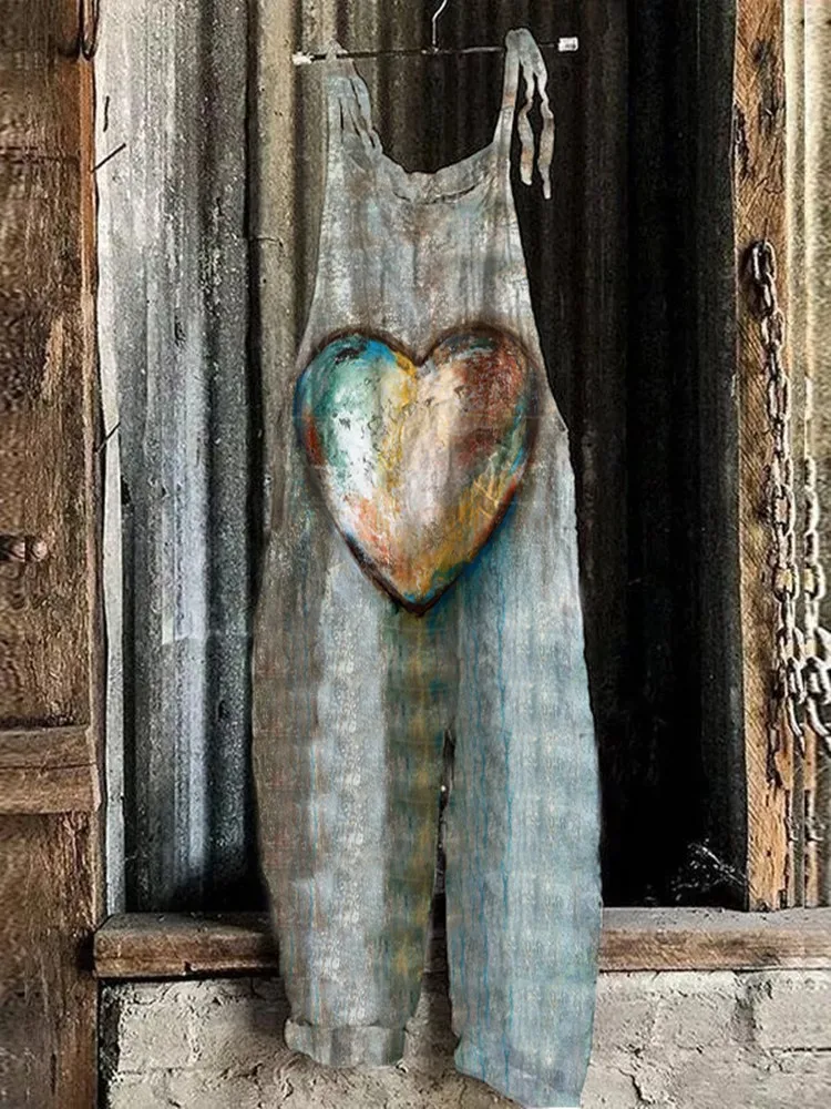 Женский свободный комбинезон без рукавов с квадратным вырезом и принтом листьев