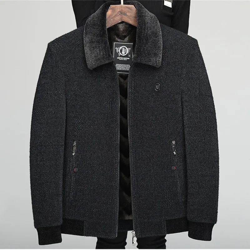 UHYTGF Middle Aged Elderly Dad Winter Parka Coat Mens Plush Thicken Cold Proof Warm Jacket Male Business Casual Men Overcoat 184