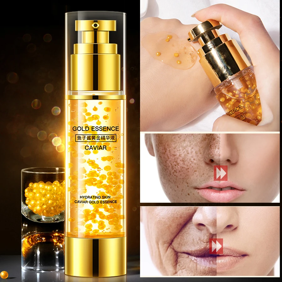 

50ml Hyaluronic Acid Serum 24k Gold Caviar Face Moisturizing Solution Whitening Anti Aging Anti Wrinkle Facial Essence