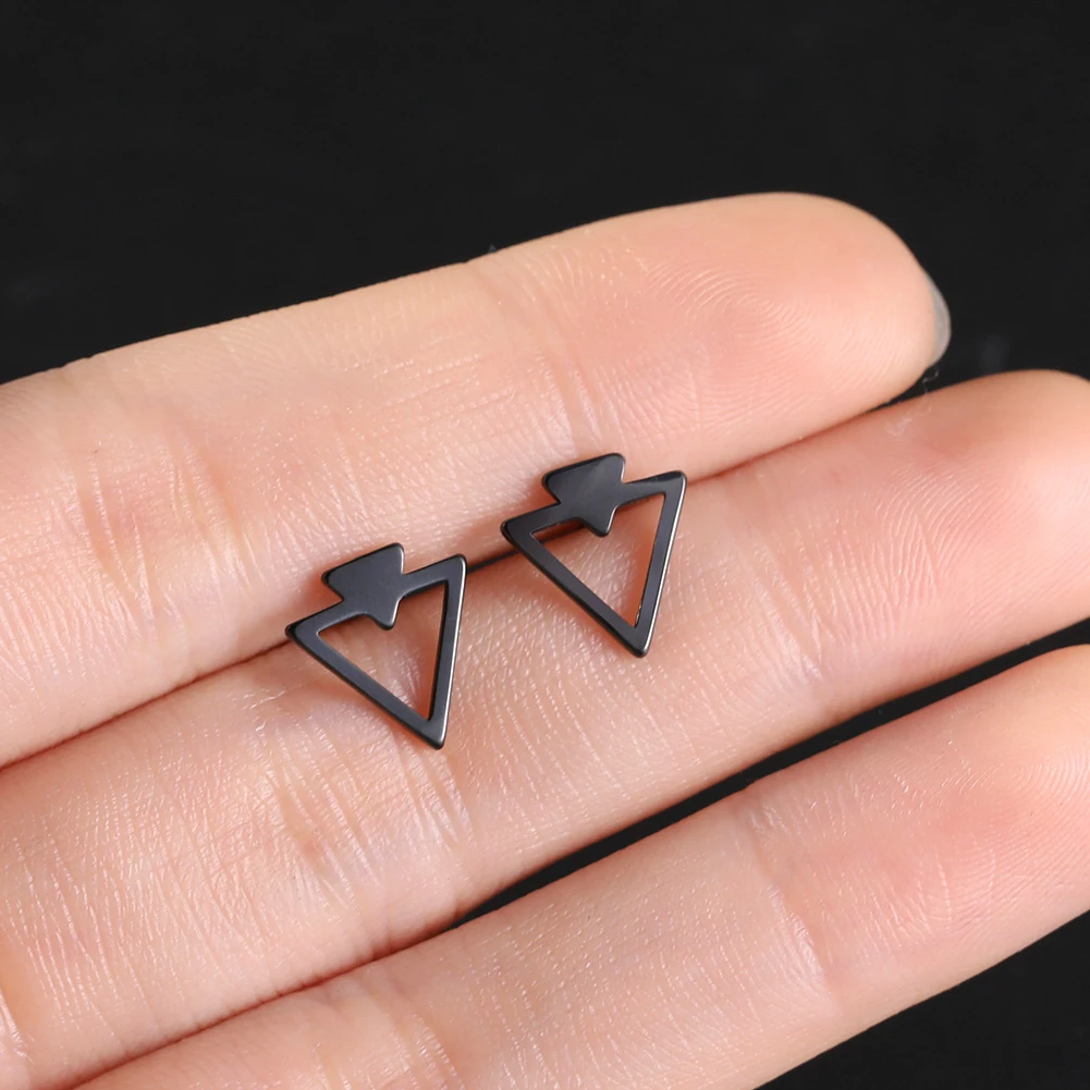 

Minimalist Geometric Triangle Stud Earrings for Women Black Stainless Steel Earrings Men Punk Multi Ear Piercing Jewelry Mini