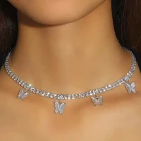 2022 new hot selling fashion silver rhinestone single layer butterfly pendant necklace for women wedding jewelry birthday gift