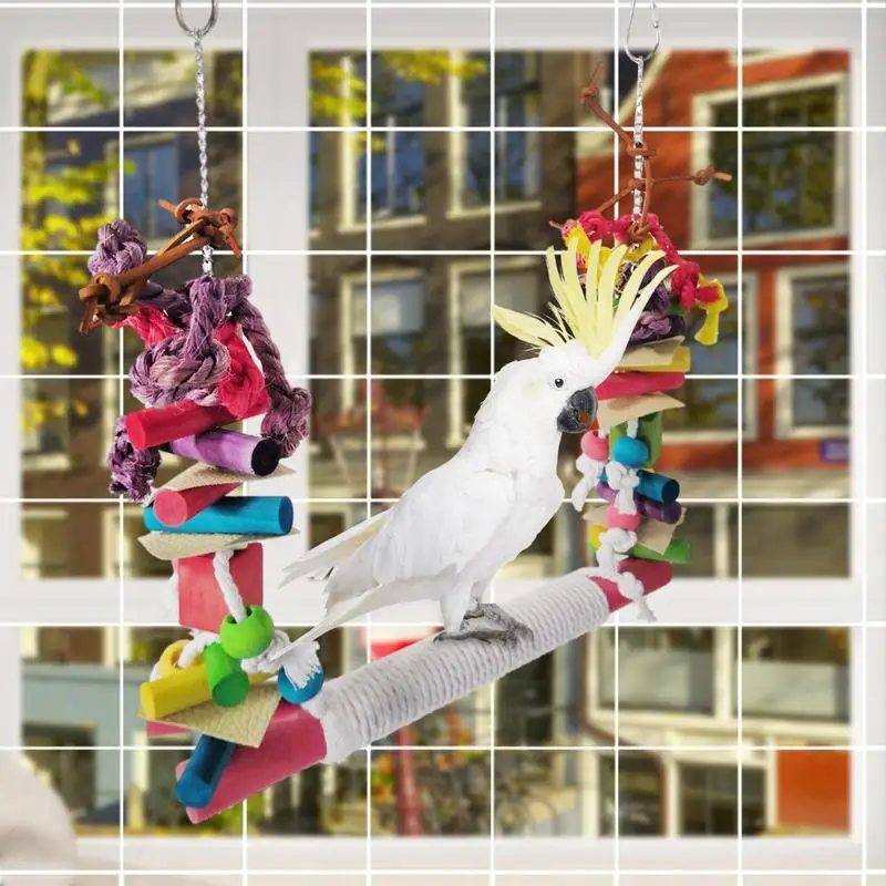 

Parrot Swing Wooden Block Bird Cage Bird Swing Bite Toys For Parrot Cage Chewing Hammock Toy Parakeets Swing Toy Pet Supplies