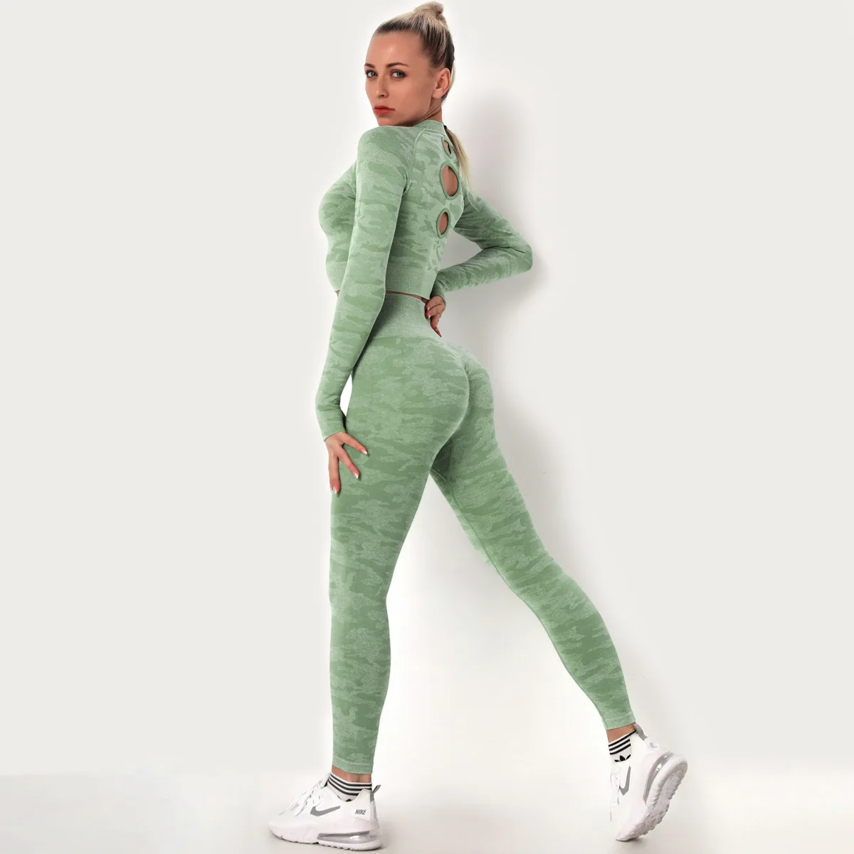 2Pcs Yoga Set Seamless Camouflage Women Fitness Clothing Sports Wear Gym Leggings Padded Push Up Strappy Sports Bra Sports Suits