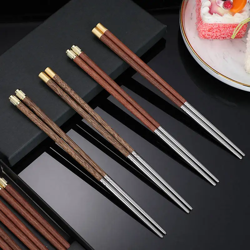 

Stainless Steel Japanese Reusable Chopsticks Natural Wood Chopsticks Chinese Set Gift Pack Hashi Sushi Food Sticks