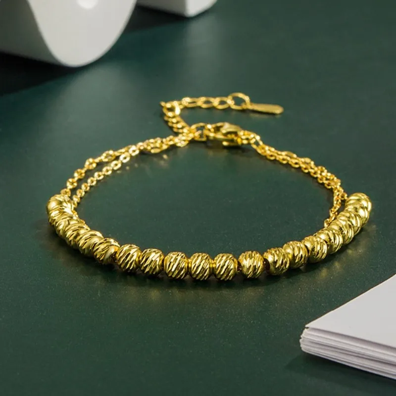 Женский двухслойный браслет Anenjery с круглыми бусинами золотого цвета модные