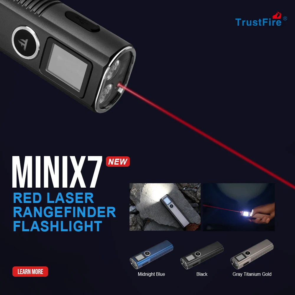 Фото Trustfire MINIX7 лазерный дальномер фонарик переключаемые блоки УФ светодиодный EDC рабочий свет 750LM карманный фонарь для кемпинга с дисплеем №4